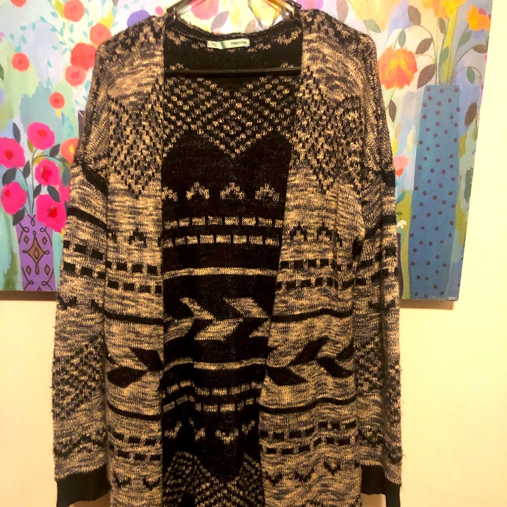Maurices Black and Gray Longline Midi Knit Cardigan Sweater